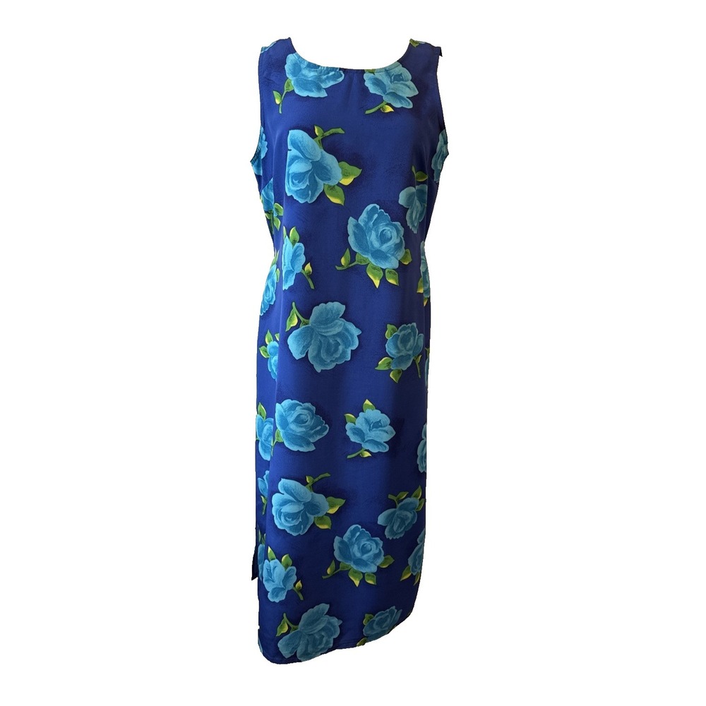 Kathie Lee‎ Blue Floral Sleeveless Maxi Back Tie Dress Women's 12 Summer Resort